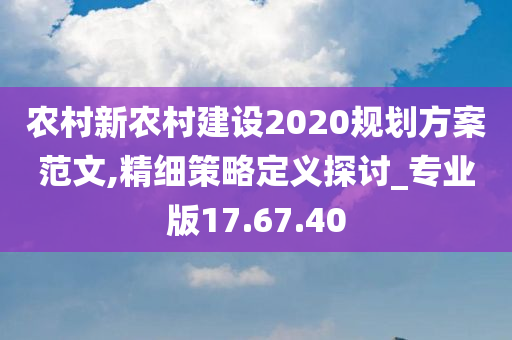 农村新农村建设2020规划方案范文,精细策略定义探讨_专业版17.67.40