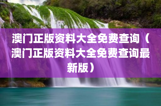 澳门正版资料大全免费查询（澳门正版资料大全免费查询最新版）